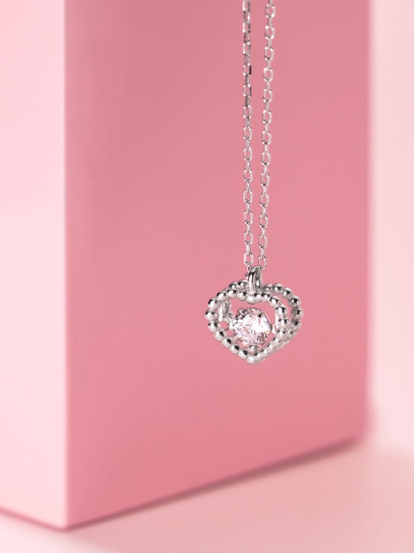 Sterling Silver Cubic Zirconia Heart Minimalist Necklace