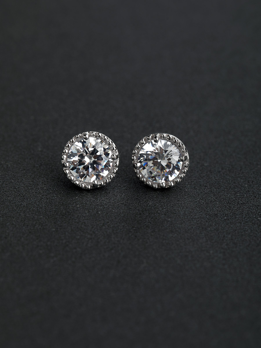 Bling Bling Zircon Round Silver Stud Earrings