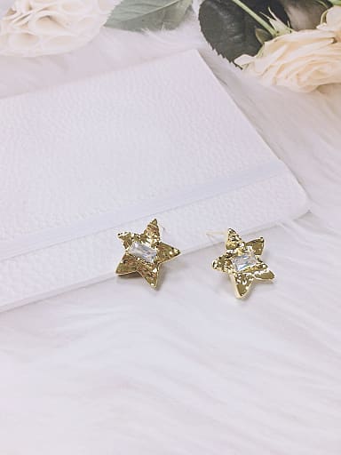 Brass Glass Stone Star Trend Stud Earring