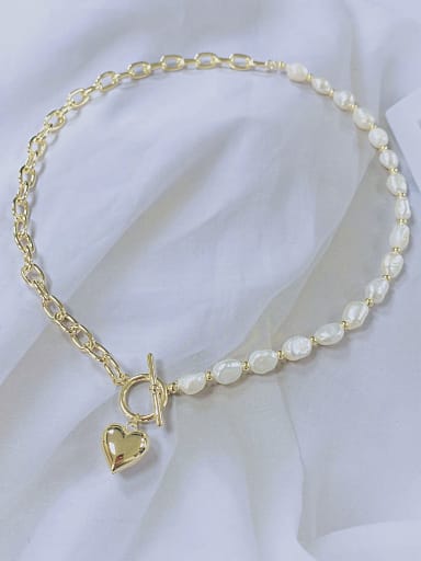 Zinc Alloy Freshwater Pearl Heart Trend Necklace
