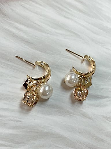 Zinc Alloy Imitation Pearl Crown Trend Drop Earring