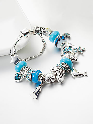 Copper Alloy Rhinestone Blue Glass beads Anchor Luxury Charm Bracelet