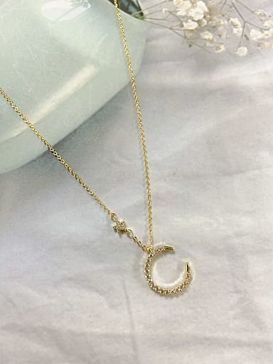 Brass Cubic Zirconia White Moon Trend Initials Necklace