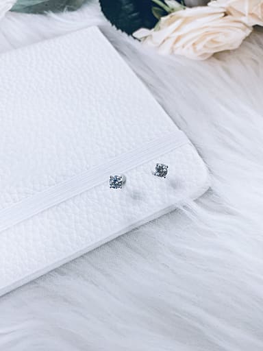 925 Sterling Silver Cubic Zirconia White Square Minimalist Stud Earring