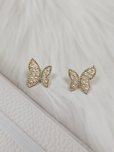Zinc Alloy Imitation Pearl Butterfly Trend Stud Earring
