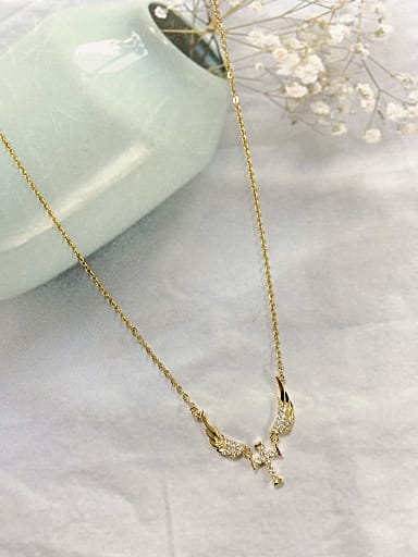 Brass Cubic Zirconia White Wing Dainty Initials Necklace