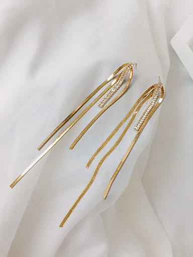 Brass Cubic Zirconia Tassel Trend Threader Earring