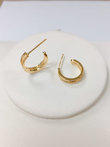 Brass Cubic Zirconia Round Minimalist Hoop Earring