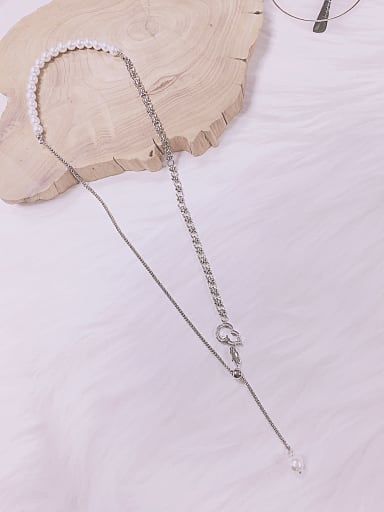 Brass Imitation Pearl Irregular Trend Long Strand Necklace