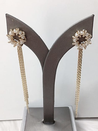 Brass Imitation Pearl Tassel Trend Threader Earring
