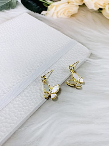 Dainty Butterfly Brass Shell White Earring and Necklace Set
