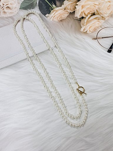 Brass Imitation Pearl Irregular Trend Multi Strand Necklace