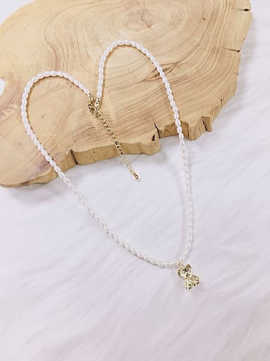 Brass Imitation Pearl Bear Trend Beaded Necklace