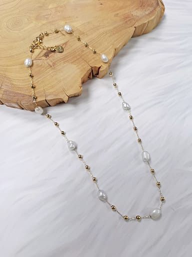 Stainless steel Freshwater Pearl Irregular Trend Beaded Necklace