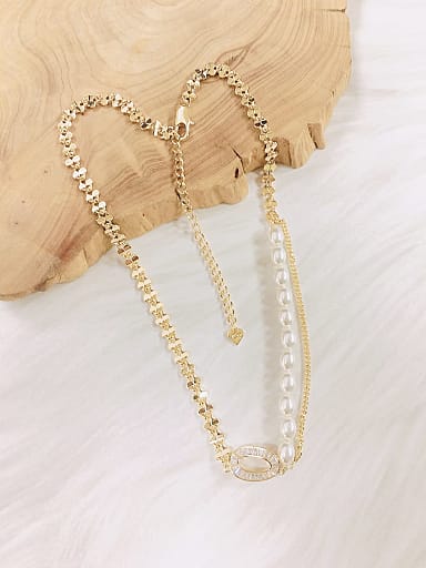 Brass Imitation Pearl Oval Trend Link Necklace