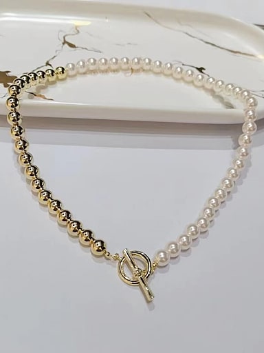 Brass Imitation Pearl Irregular Trend Beaded Necklace