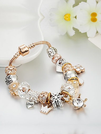 Copper Alloy Crystal Enamel Crown Classic Charm Bracelet