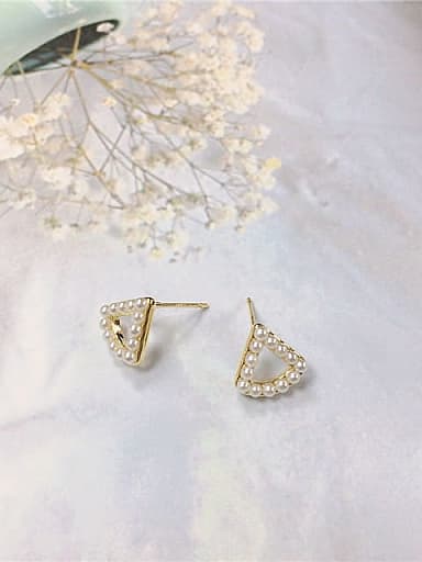 Brass Imitation Pearl Triangle Dainty Stud Earring