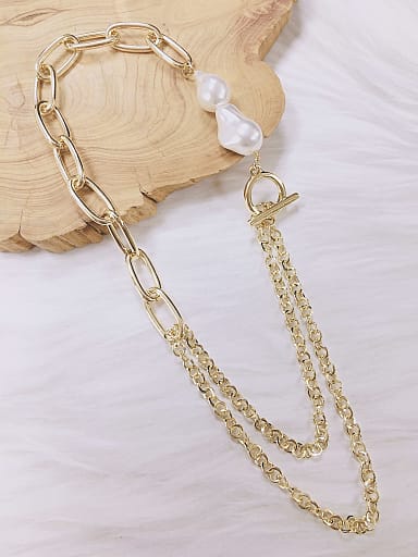 Stainless steel Imitation Pearl Irregular Trend Link Necklace