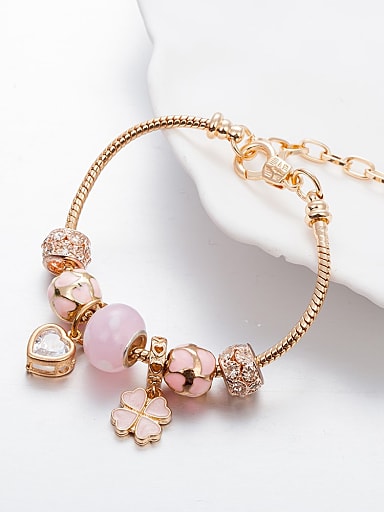 Copper Alloy Glass Stone Enamel Heart Trend Charm Bracelet