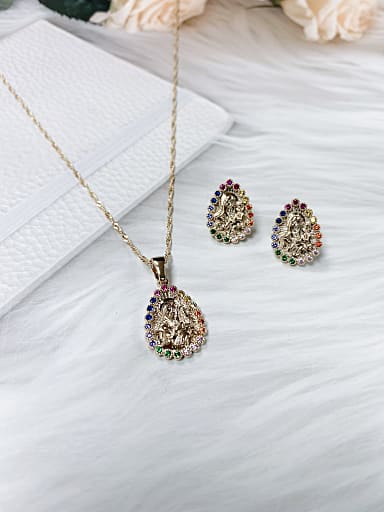 Trend Religious Brass Cubic Zirconia Earring and Necklace Set