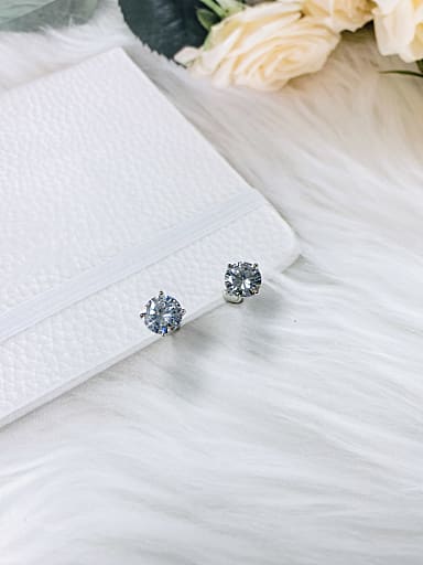 925 Sterling Silver Cubic Zirconia White Round Dainty Stud Earring