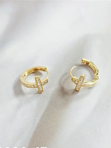 Brass Rhinestone Cross Minimalist Huggie Earring