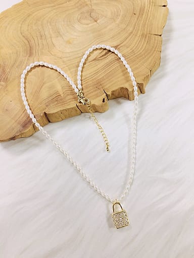 Brass Imitation Pearl Locket Trend Beaded Necklace