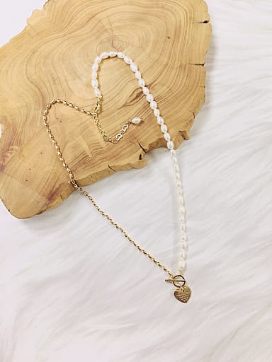 Brass Freshwater Pearl Heart Trend Beaded Necklace