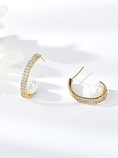 Brass Imitation Pearl Hook Trend Stud Earring
