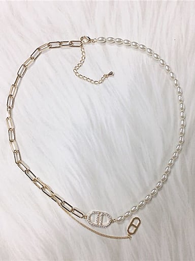 Brass Imitation Pearl Irregular Trend Link Necklace