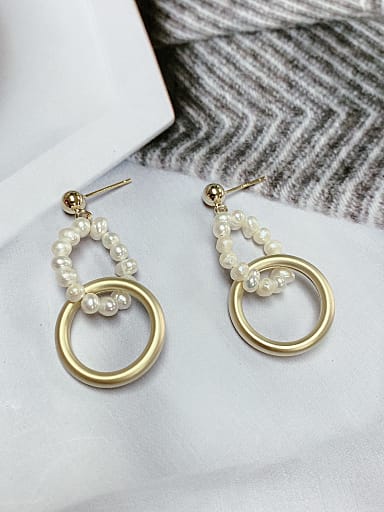 Brass Imitation Pearl Round Trend Drop Earring