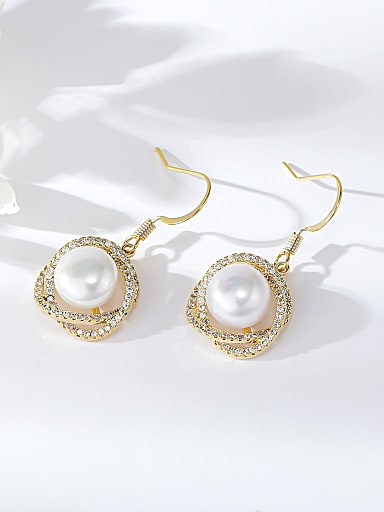 Brass Imitation Pearl Rosary Trend Hook Earring