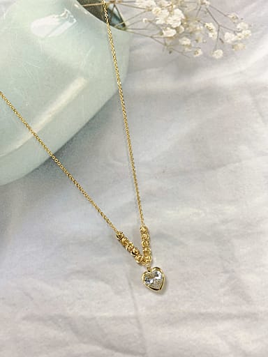 Brass Cubic Zirconia White Heart Dainty Initials Necklace
