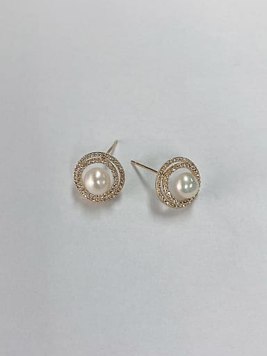 Brass Imitation Pearl Cone Trend Stud Earring
