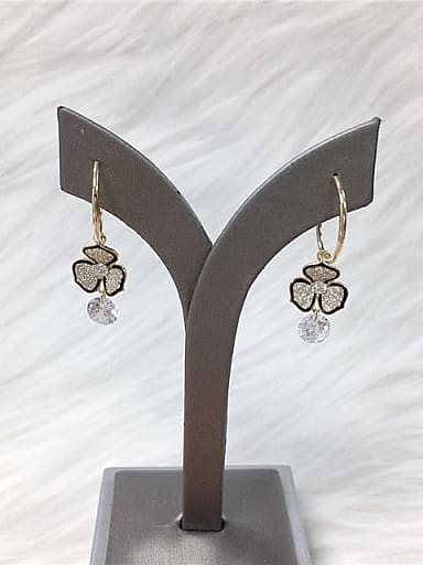 Brass Cubic Zirconia Flower Trend Hook Earring