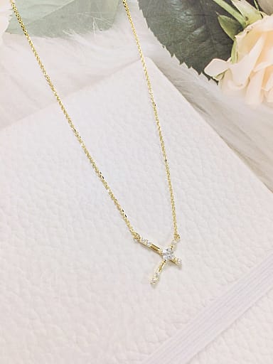 925 Sterling Silver Cubic Zirconia Cross Dainty Initials Necklace