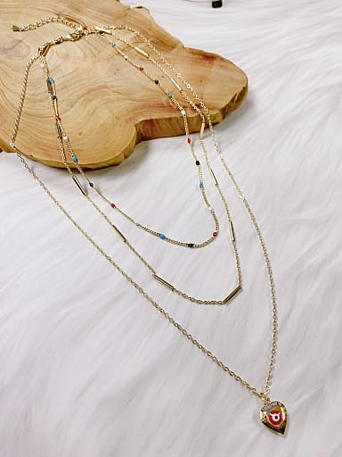 Brass Enamel Heart Dainty Multi Strand Necklace