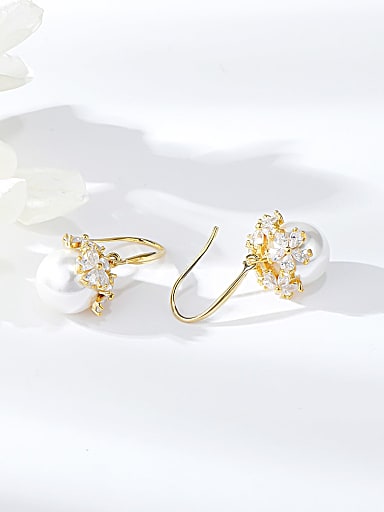 Brass Imitation Pearl Flower Trend Hook Earring