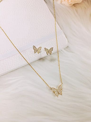Trend Butterfly Brass Austrian Zirconia White Earring and Necklace Set