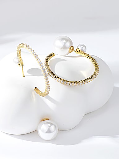 Brass Imitation Pearl Round Classic Hoop Earring