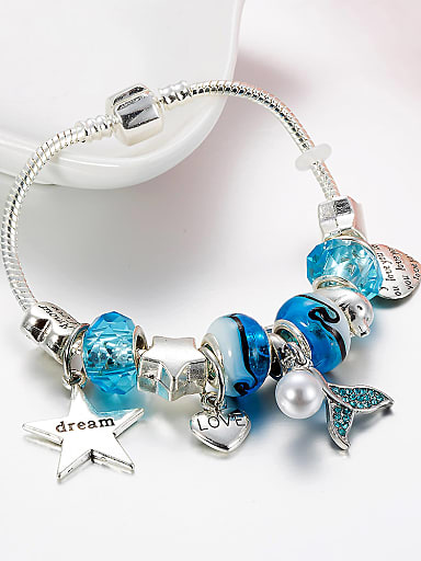 Copper Alloy Crystal Blue Glass beads Star Luxury Charm Bracelet