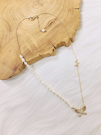 Brass Freshwater Pearl Butterfly Trend Beaded Necklace