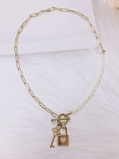 Stainless steel Imitation Pearl Key Trend Beaded Necklace