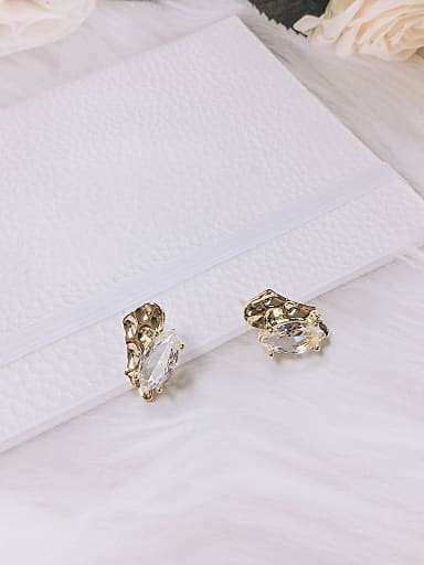 Brass Glass Stone Irregular Trend Stud Earring