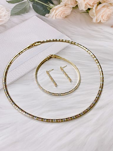 Trend Geometric Brass Earring Bracelet and Necklace Set