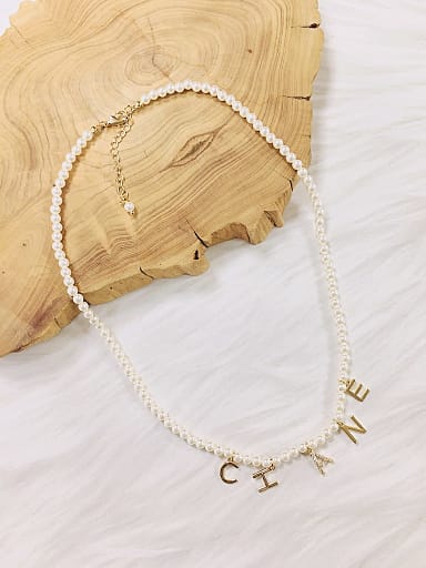 Brass Imitation Pearl Letter Trend Necklace
