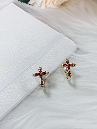 Brass Cubic Zirconia Cross Dainty Huggie Earring
