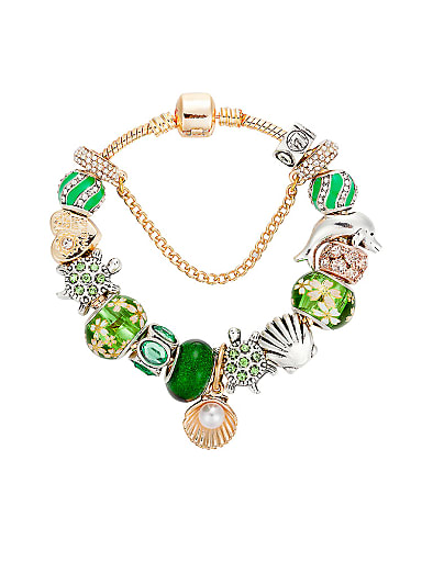 Copper Alloy Rhinestone Green Glass beads Turtle Luxury Charm Bracelet