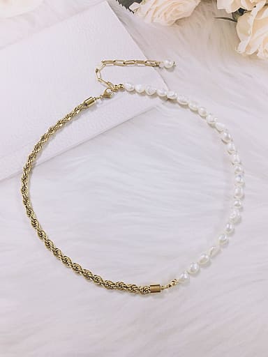 Stainless steel Freshwater Pearl Irregular Minimalist Link Necklace